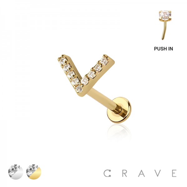 MULTI CZ V chevron THREADLESS (PUSH IN) 316L SURGICAL STEEL LABRET SET MULTI CZ V chevron THREADLESS (PUSH IN) 316L SURGICAL STEEL LABRET SET